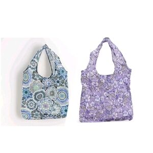 NWT S/2 Vera Bradley Reusable Tote Bag Charm Wild Roses Lavender Sketched Medall